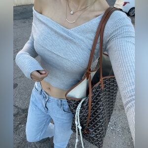 Missguided Grey off the shoulder knit long sleeve top